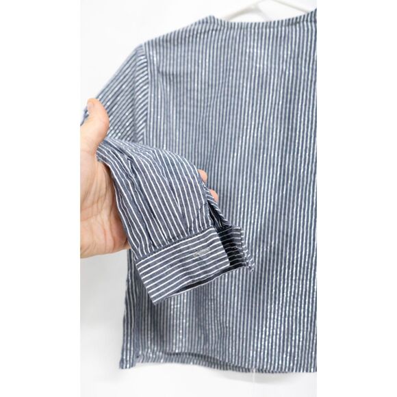 EPK Designed in France Girls Navy Stripe Blouse Nautical Sailor Ruffle Top 4 - Picture 2 of 5